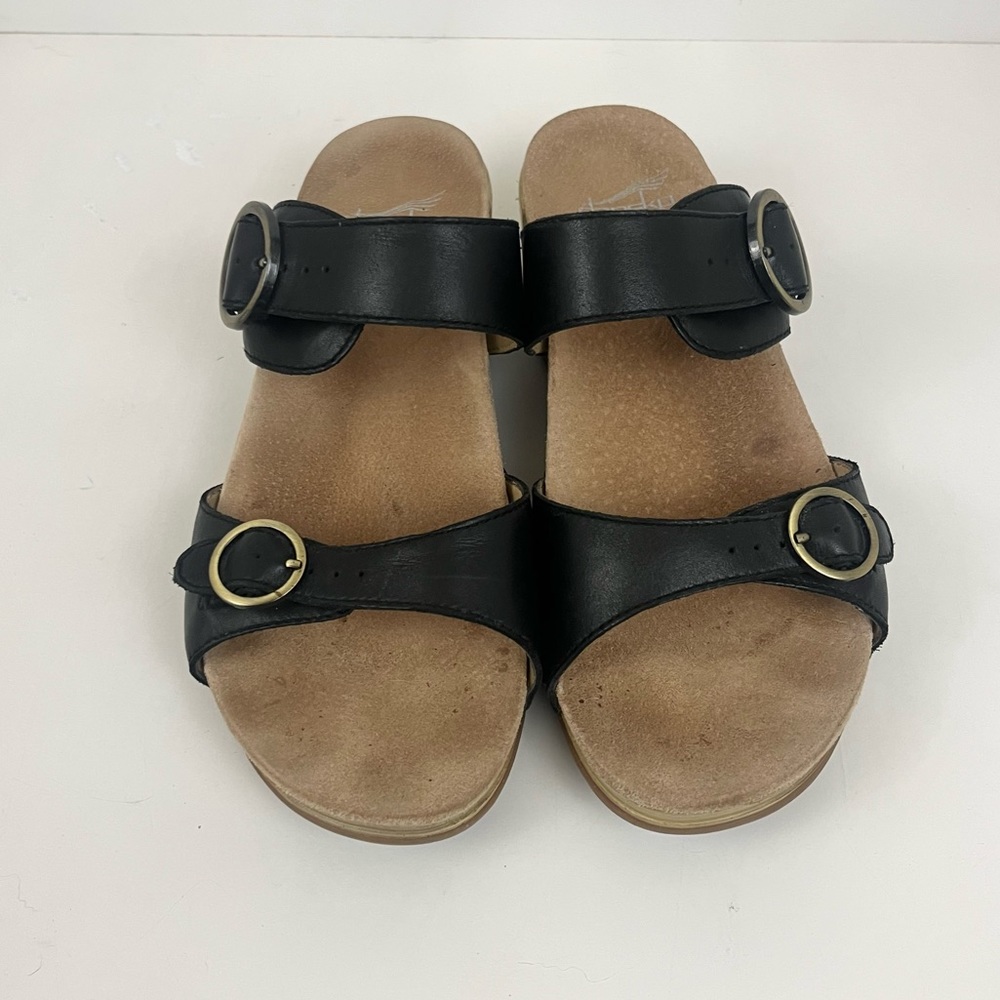 Dansko Women's Tan & Black Open Toe Leather Upper Ankle Strap Sandal Size 40